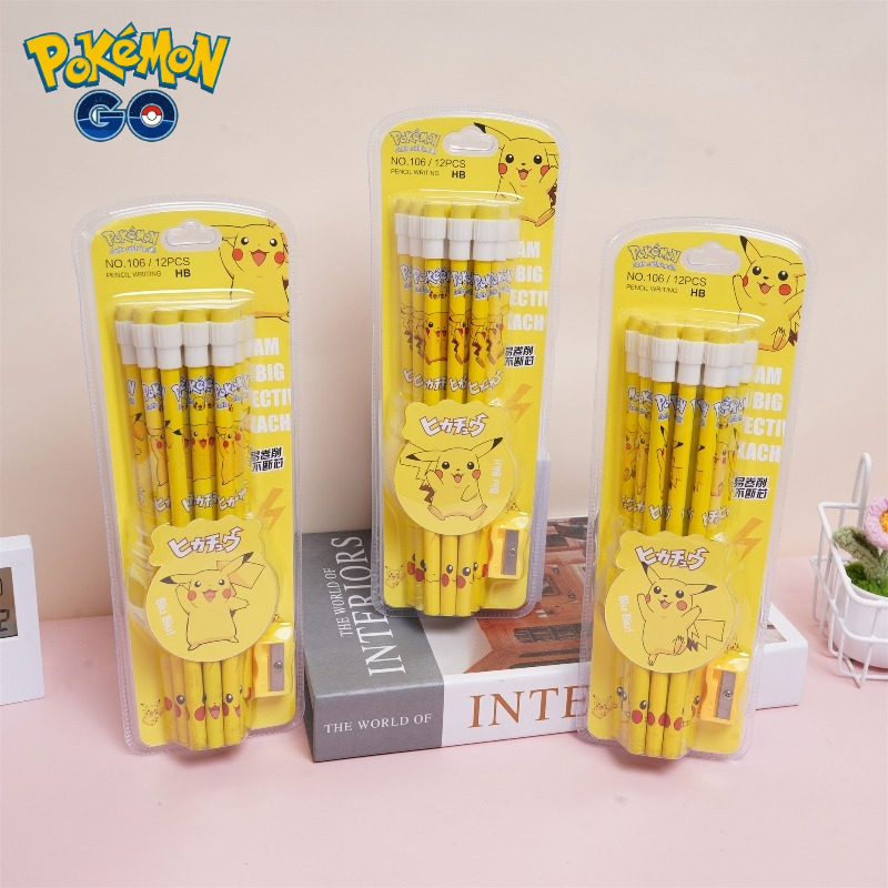 Office Supply Office Stationery Items - 12pcs pokemon pencil with Eraser Pencil