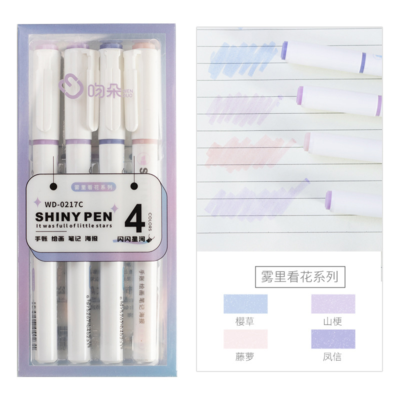 4 Pcs/Box Kawaii Glitter Highl - Highlighter Set Pastel ulasan dan harga