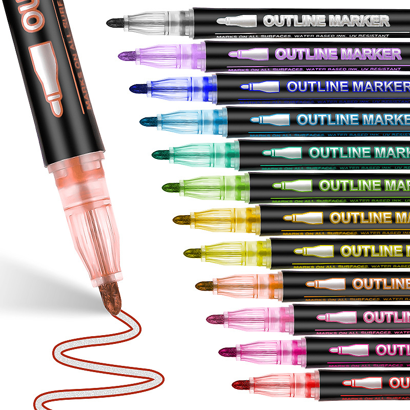 8-60 Color Double Line Outline - Highlighter Set Pastel ulasan dan harga