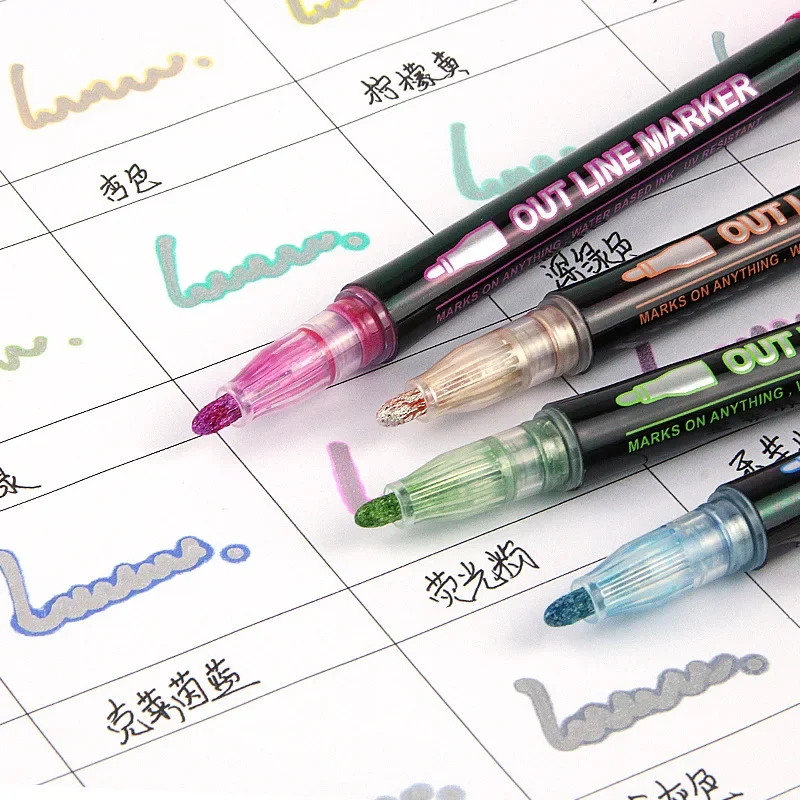8-60 Color Double Line Outline - Highlighter Set Pastel ulasan dan harga