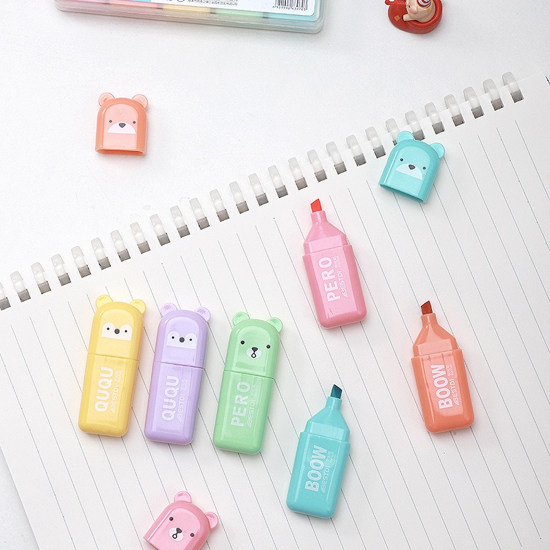 4/6/12 Pcs Kawaii Bear Highlig - Highlighter Set Pastel ulasan dan harga